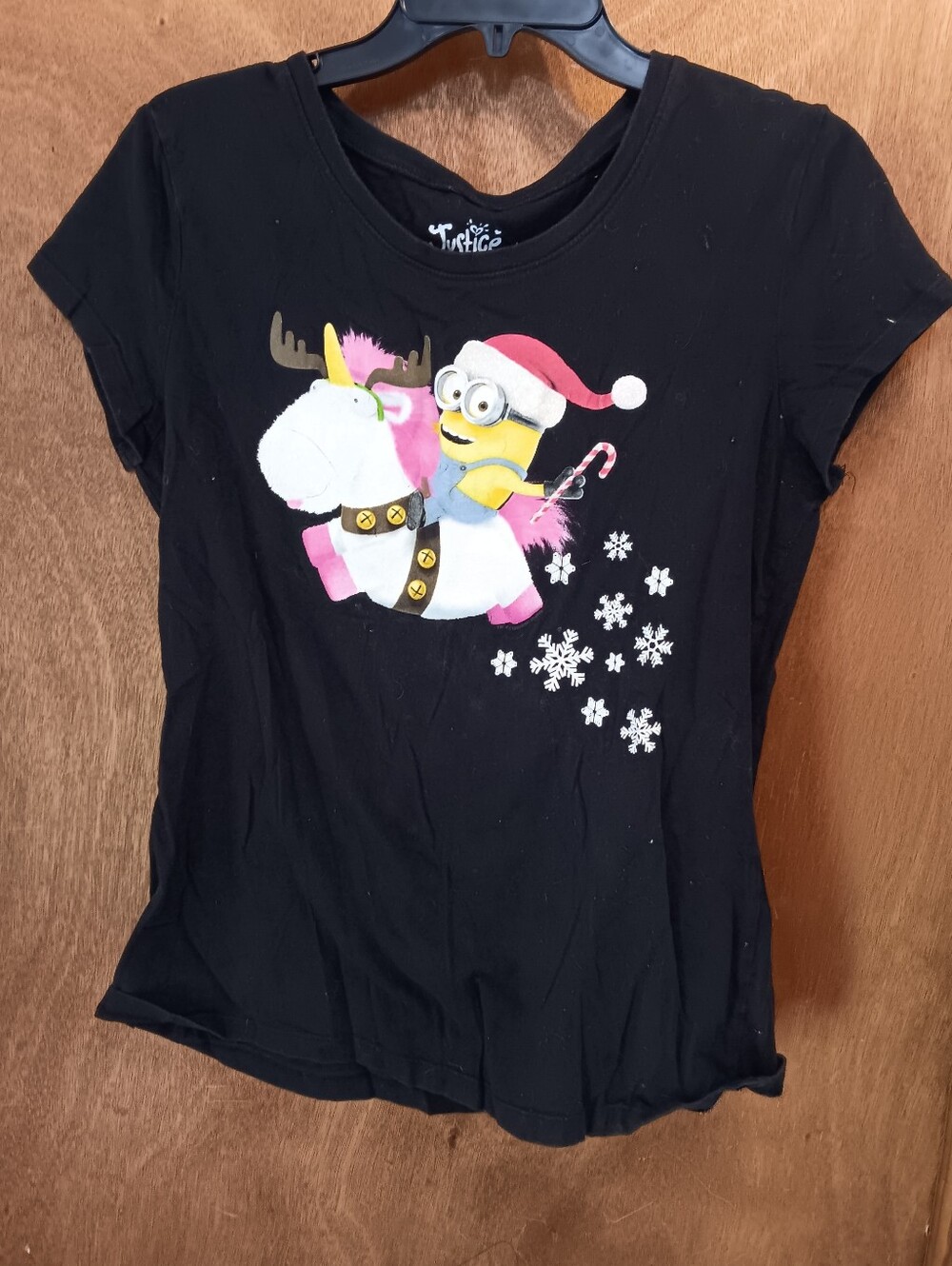 Justice Black Teen Girls' Minion on Pink Unicorn Holiday Tee